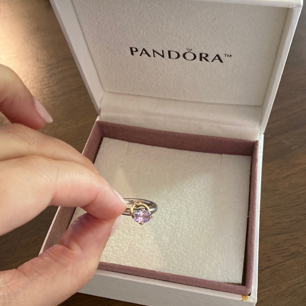 Pandora Amethyst Solitaire Ring with halo